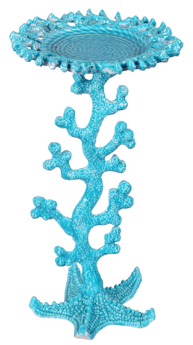 15.5” Sea-Coral Candle-Stand / Tea-Light Holder in Aluminum - Sea-Blue Color - Hand-Crafted Home Decor from India - Buy in Bulk Wholesale